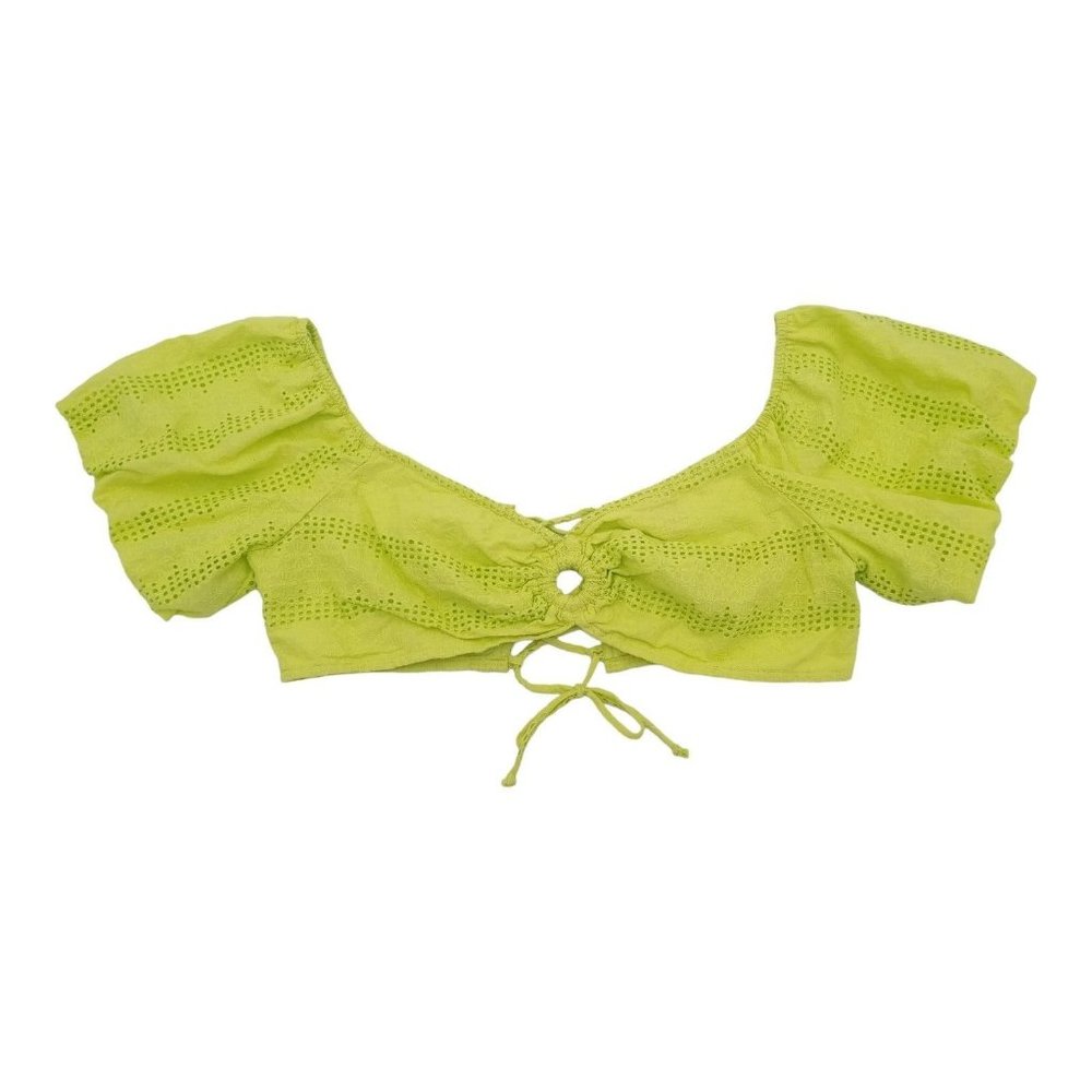 Wild Fable Women's Large Puff Short Sleeve Sweetheart Neck Lime Green Tiny Top